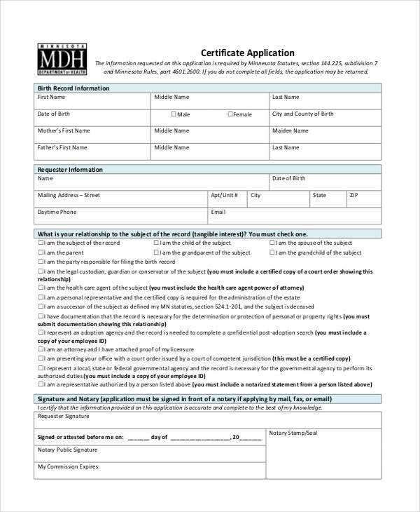 FREE 7+ Sample Certificate Application Forms in PDF MS Word