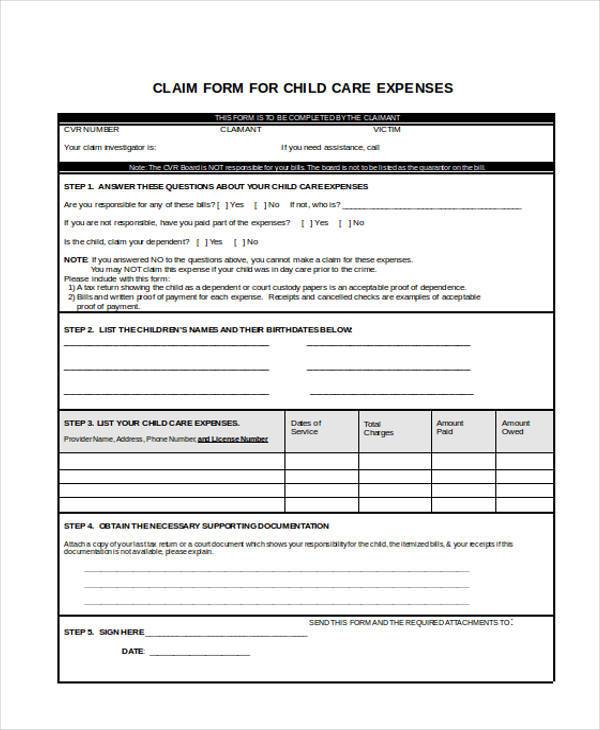 FREE 8+ Sample Child Care Expense Forms in PDF MS Word