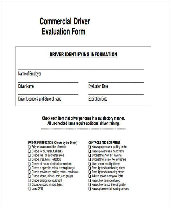 FREE 9+ Sample Driver Evaluation Forms in PDF MS Word