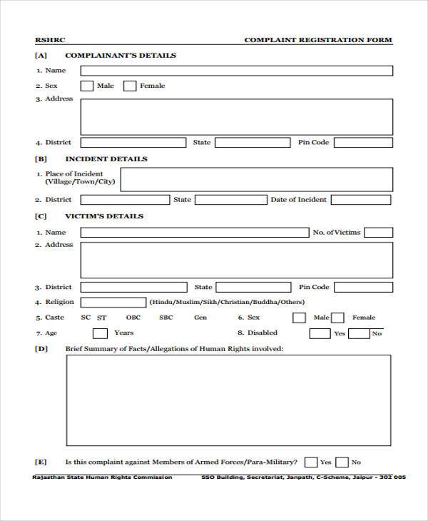 FREE 7+ Sample Complaint Register Forms in PDF MS Word