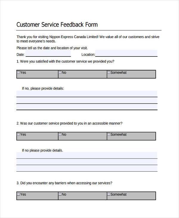 FREE 14+ Service Feedback Form Samples, PDF, MS Word, Google Docs, Excel