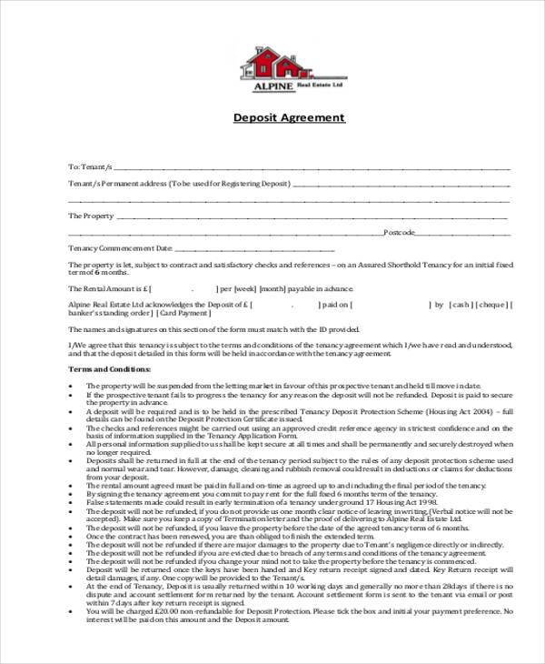 FREE 7+ Sample Deposit Contract Forms in PDF MS Word