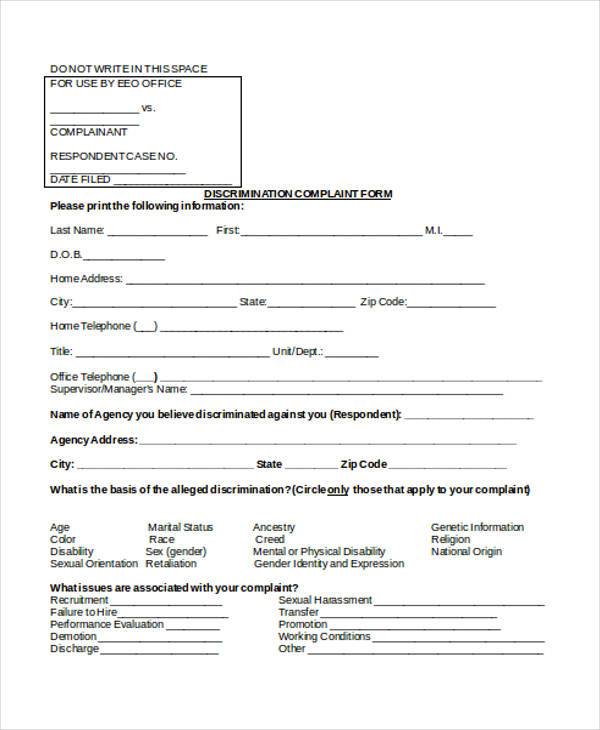 FREE 12+ Discrimination Complaint Forms in PDF MS Word