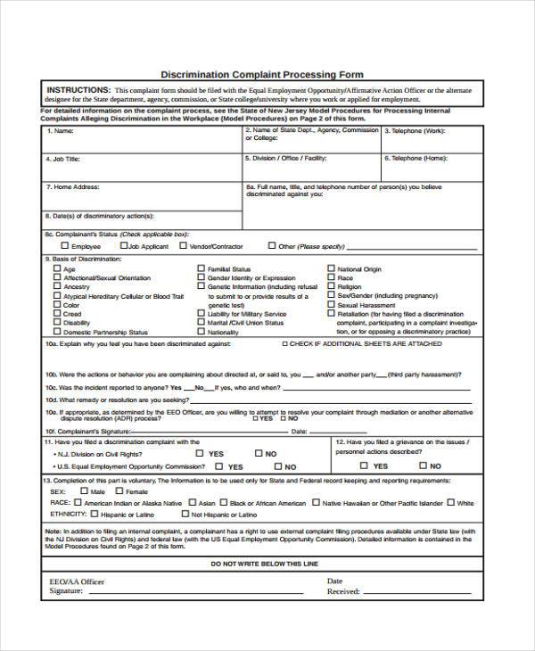 FREE 12+ Discrimination Complaint Forms in PDF MS Word