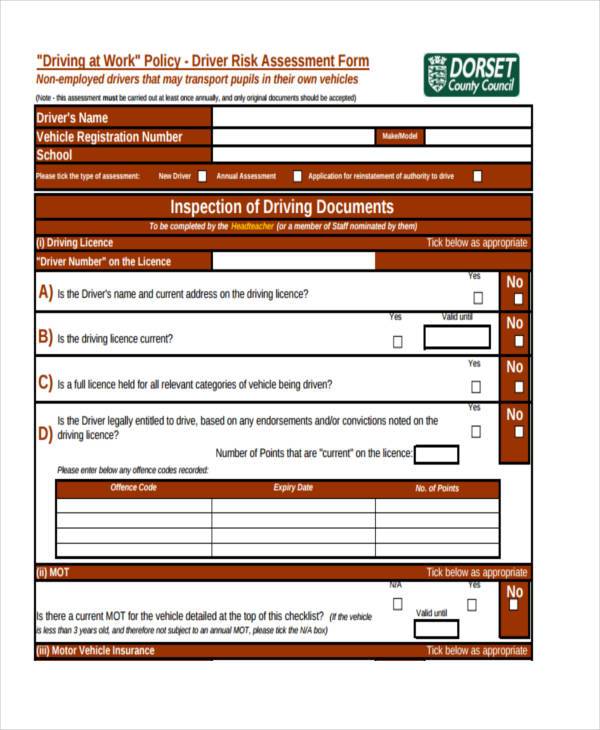 FREE 8+ Driver Assessment Forms in PDF MS Word