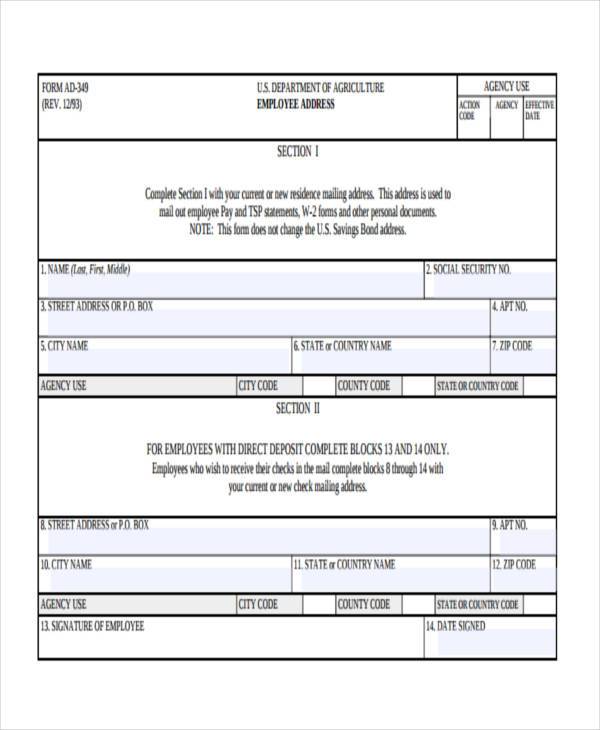FREE 7+ Sample Employee Address Forms in PDF MS Word
