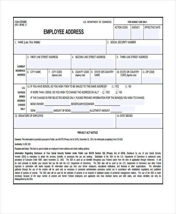 FREE 7+ Sample Employee Address Forms in PDF MS Word