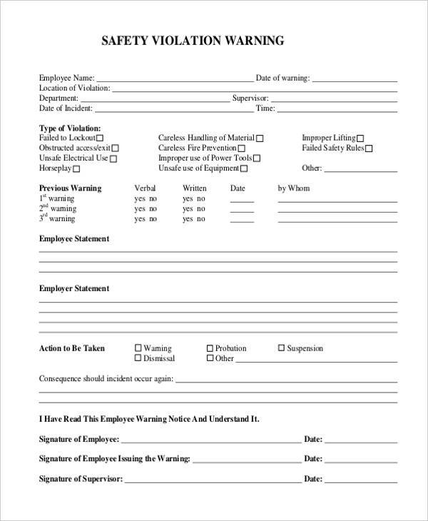 FREE 9+ Sample Employee Warning Forms in PDF MS Word