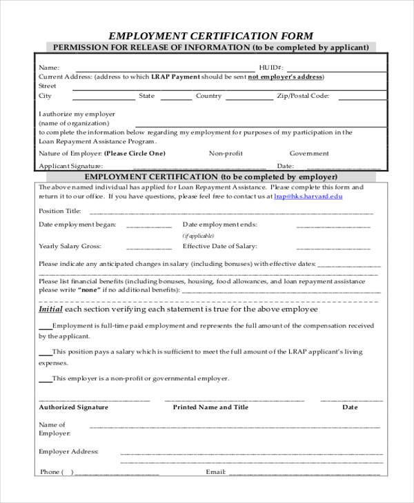 FREE 7+ Sample Employment Certification Forms in PDF MS Word