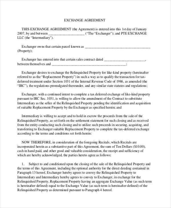 FREE 8+ Sample Exchange Agreement Forms in PDF MS Word