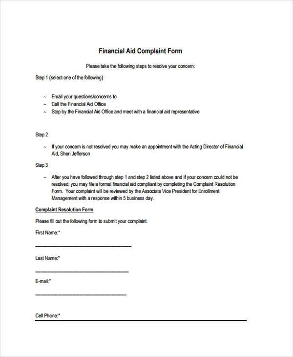 FREE 7+ Sample Financial Complaint Forms in MS Word PDF