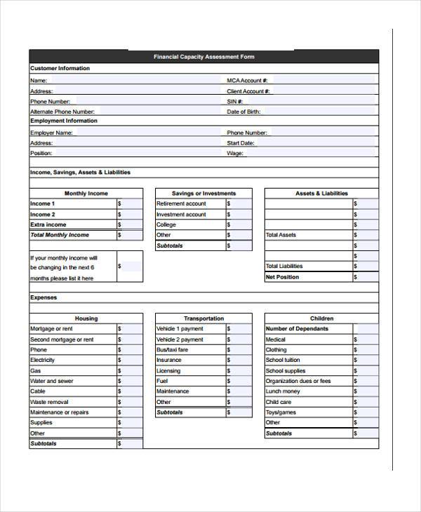 FREE 9+ Financial Assessment Forms in PDF MS word Excel