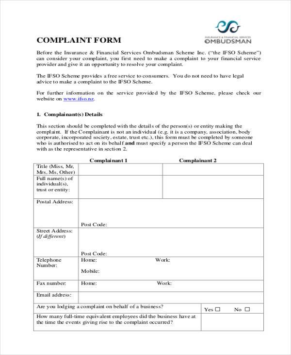 FREE 6+ Financial Complaint Forms in PDF MS Word