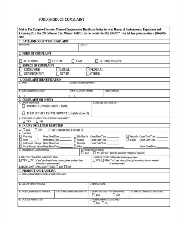FREE 8+ Sample Product Complaint Forms in PDF MS Word