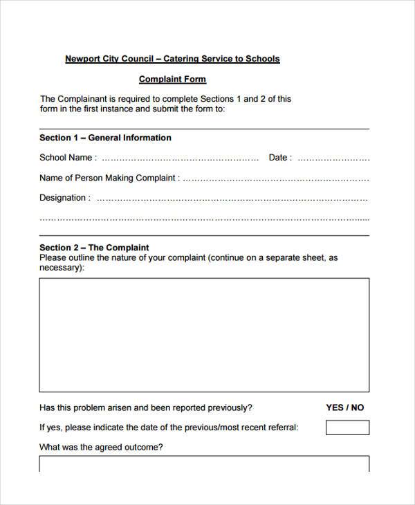 FREE 8+ Sample School Complaint Forms in PDF MS Word
