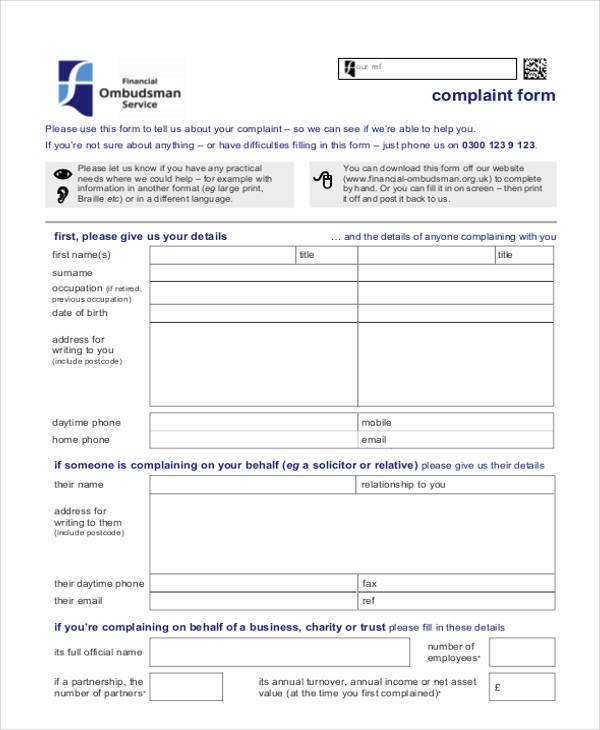 FREE 8+ Generic Complaint Forms in PDF