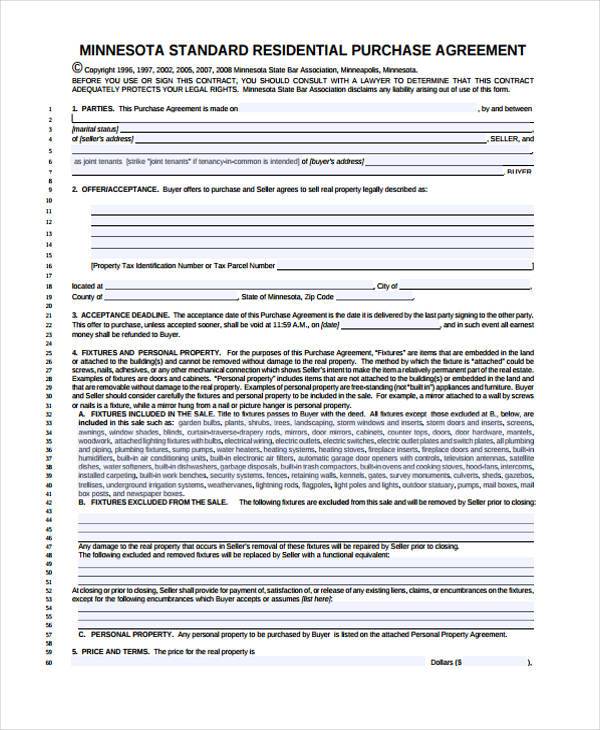 Mn Purchase Agreement Template HQ Printable Documents