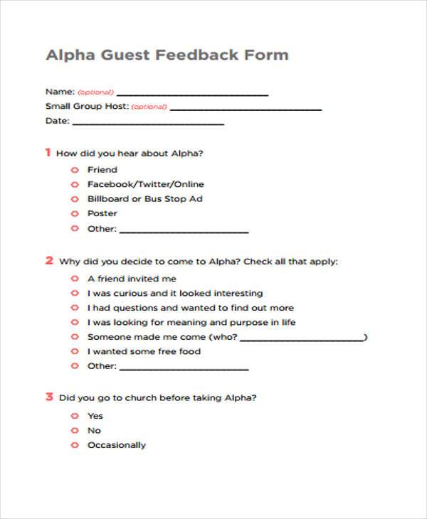 FREE 7+ Sample Guest Feedback Forms in PDF MS Word