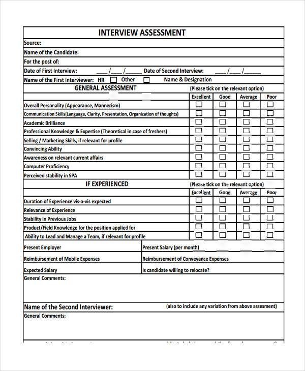 FREE 8+ Interview Assessment Forms in PDF MS Word