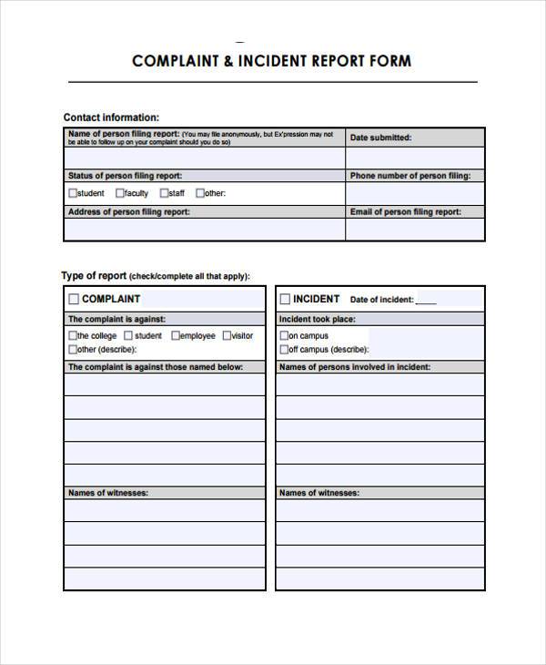 FREE 8+ Sample Complaint Reporting Forms in PDF MS Word