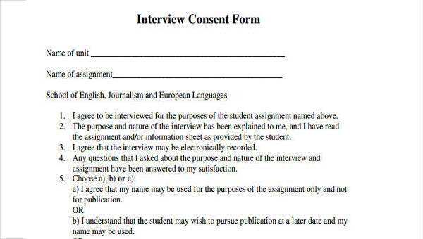 7+ Interview Consent Form Samples Free Sample, Example Format Download
