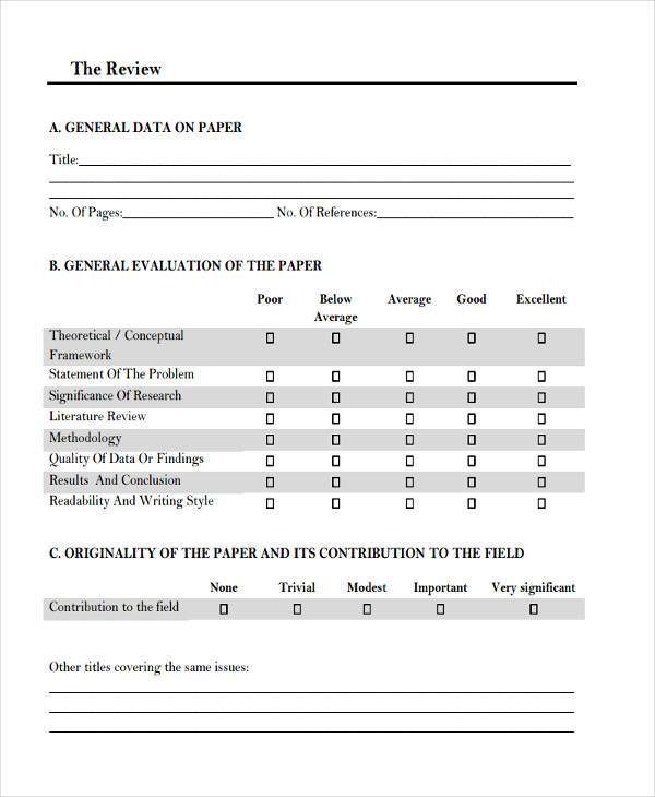 FREE 7+ Sample Journal Review Forms in PDF MS Word
