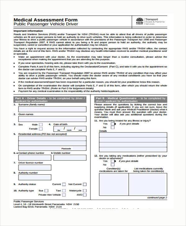FREE 10+ Medical Assessment Form Samples in PDF Excel MS Word