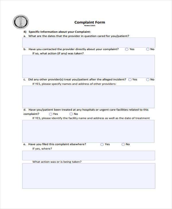 FREE 10+ Medical Complaint Forms in PDF MS Word