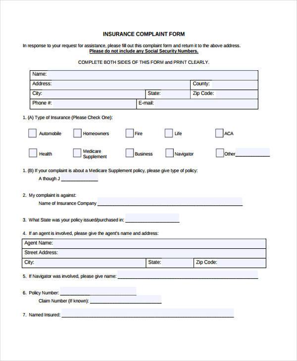 FREE 7+ Sample Medical Complaint Forms in PDF MS Word