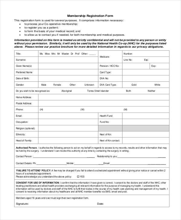 FREE 12+ Membership Registration Form Samples, PDF, MS Word, Google