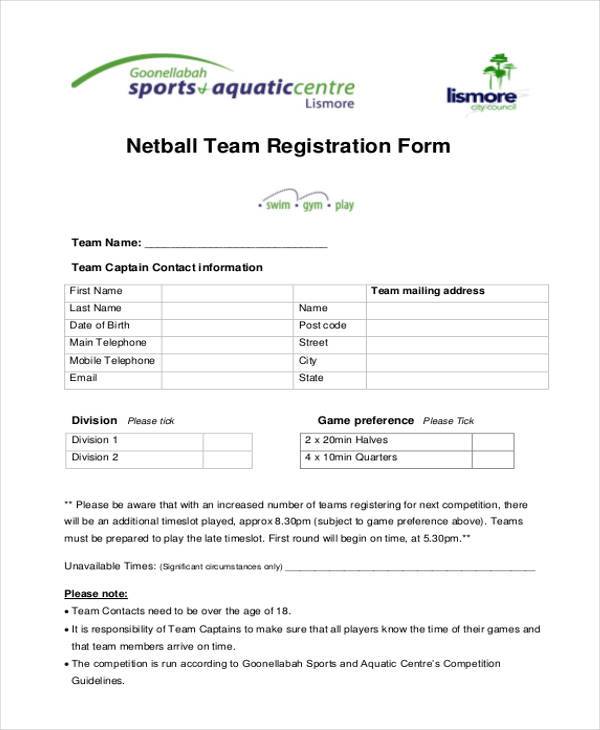 FREE 9+ Team Registration Forms in PDF MS Word