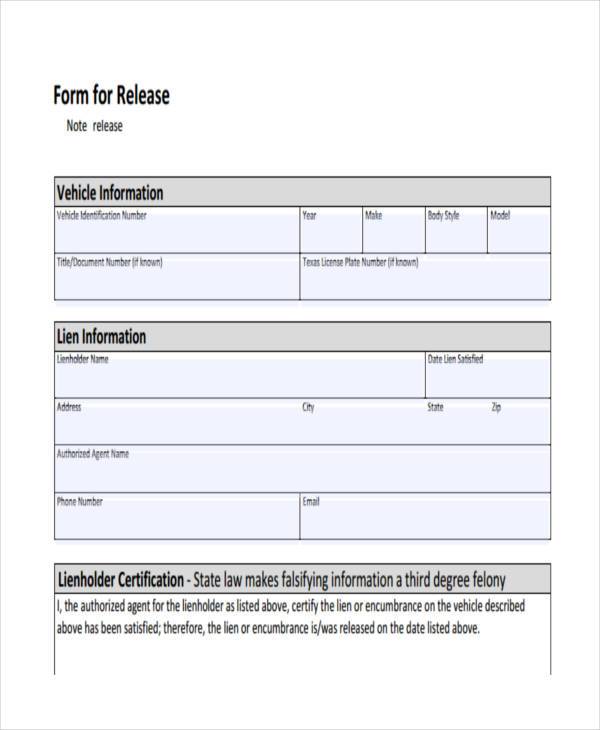 FREE 7+ Sample Note Release Forms in PDF MS Word