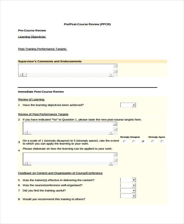 FREE 7+ Sample Training Review Forms in PDF MS Word