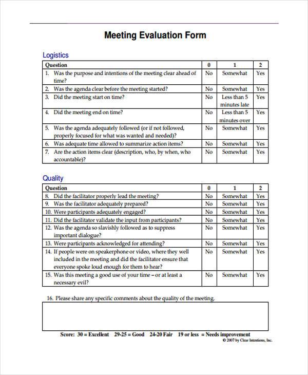 FREE 8+ Meeting Evaluation Forms in PDF MS Word