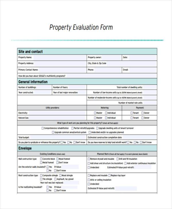 FREE 8+ Sample Property Evaluation Forms in PDF MS Word