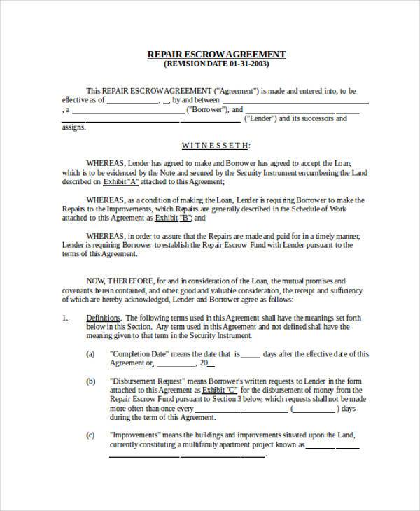 FREE 9+ Sample Escrow Agreement Forms in PDF MS Word