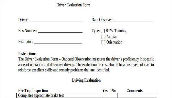 FREE 9+ Sample Driver Evaluation Forms in PDF | MS Word