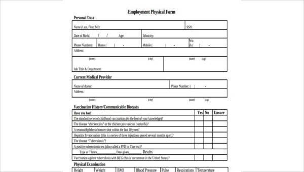 FREE 7+ Sample Employment Physical Forms in PDF | MS Word