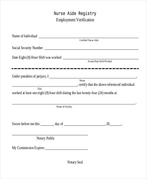 FREE 9+ Sample Employment Verification Forms in PDF MS Word