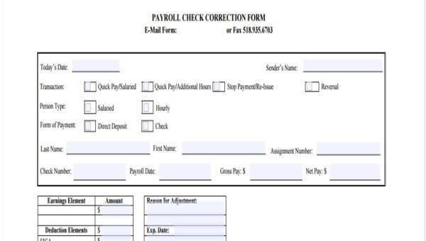 Sample Payroll Correction Forms 7+ Free Documents in Word, PDF