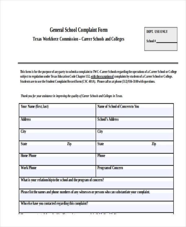 FREE 8+ Sample School Complaint Forms in PDF MS Word