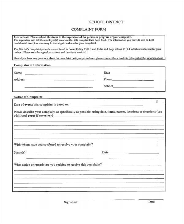 FREE 11+ School Complaint Forms in PDF MS Word