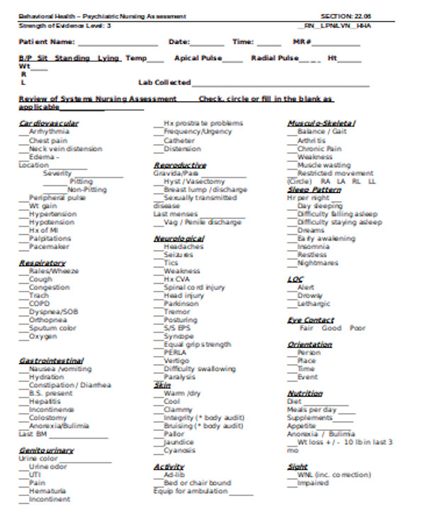 FREE 22+ Nursing Assessment Forms in PDF MS Word