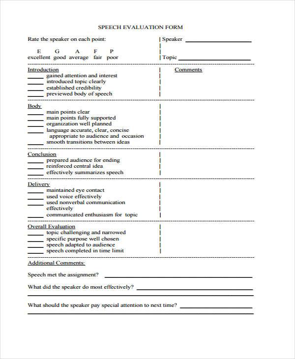 FREE 10+ Speech Evaluation Forms in PDF MS Word Excel