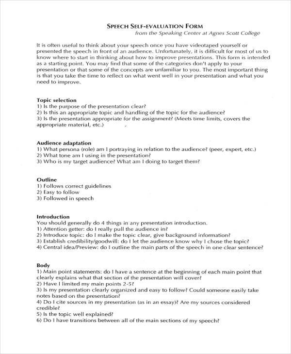 FREE 10+ Speech Evaluation Forms in PDF MS Word Excel