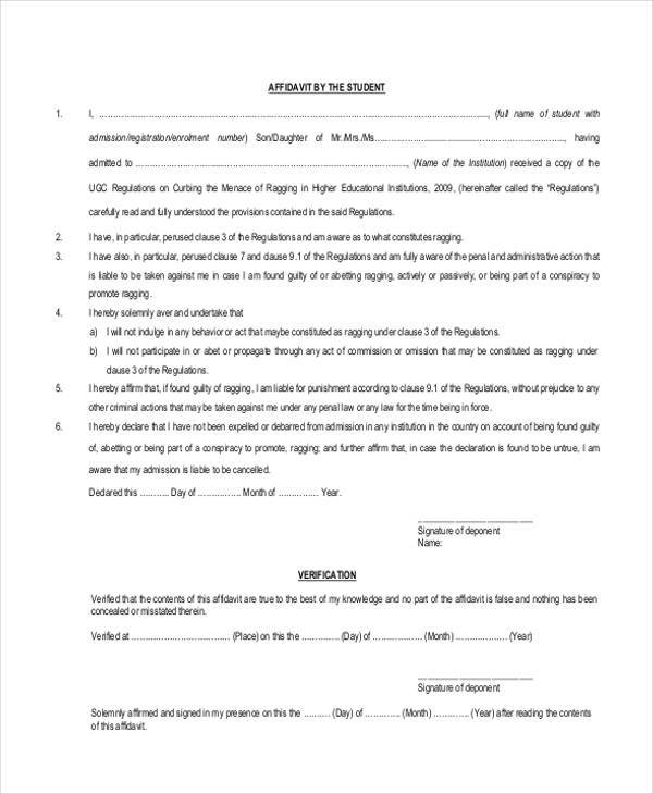FREE 10+ Sample Student Affidavit Forms in PDF MS Word