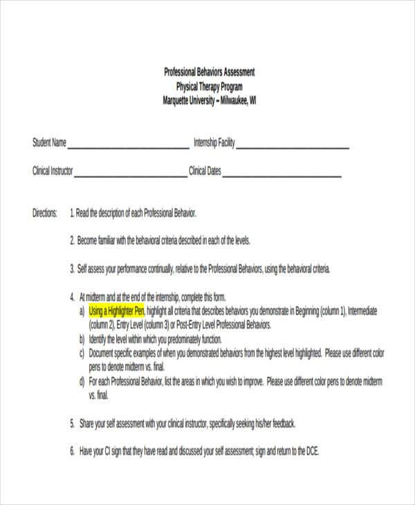 FREE 22+ Sample SelfAssessment Forms in PDF MS Word Excel