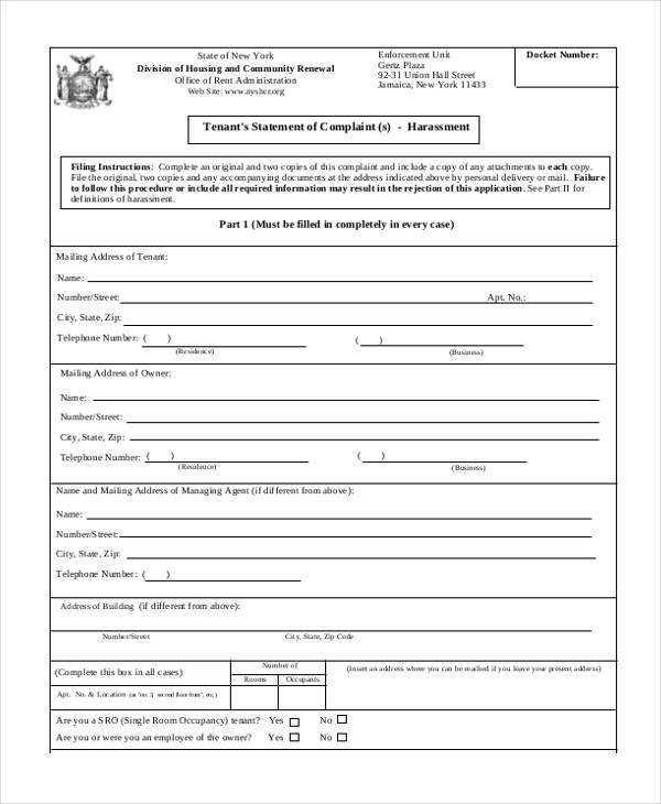 FREE 9+ Tenant Complaint Forms in PDF MS Word