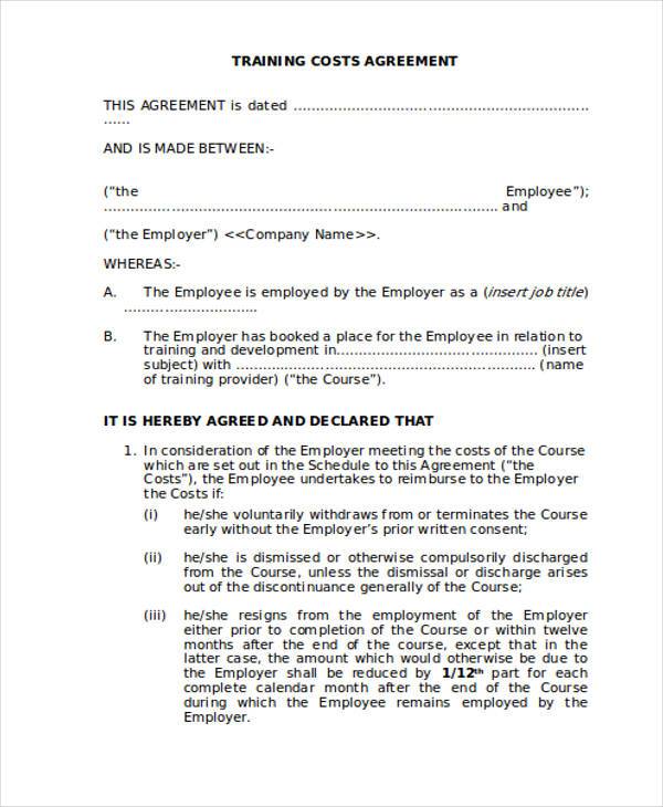 FREE 8+ Training Agreement Forms in PDF MS Word