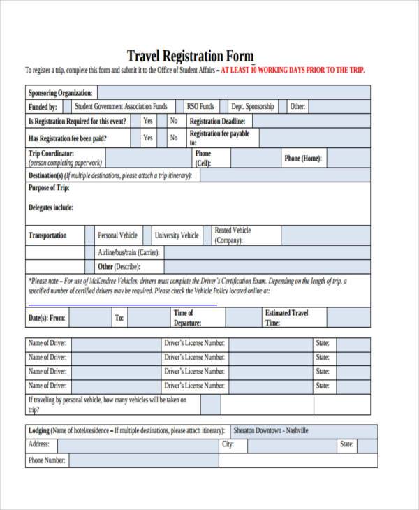 FREE 8+ Travel Registration Form Samples in PDF MS Word
